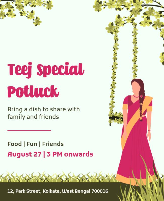 Festive Green Teej Special Potluck Gathering Poster Template