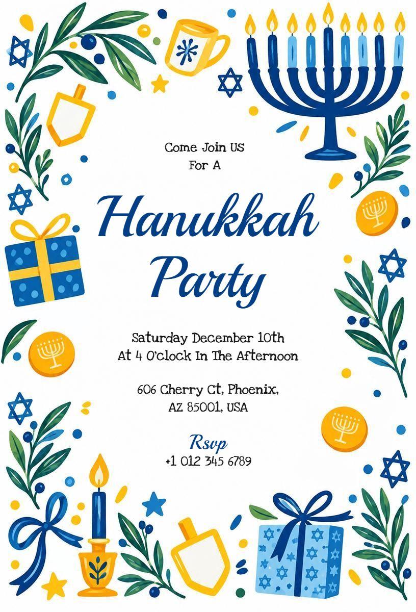 Festive Hanukkah Celebration Party Gathering Invitation Template