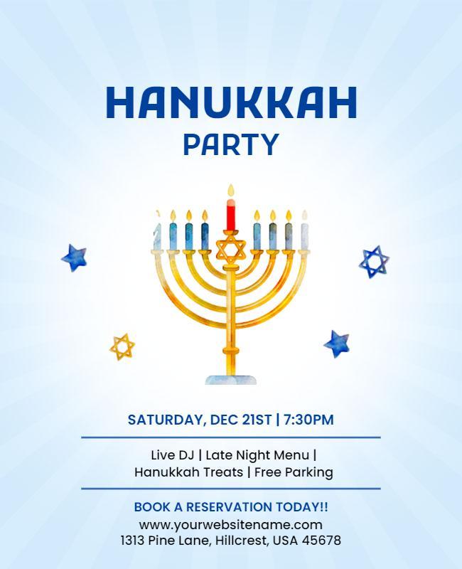 Festive Hanukkah Celebration with Menorah and Stars Poster Template