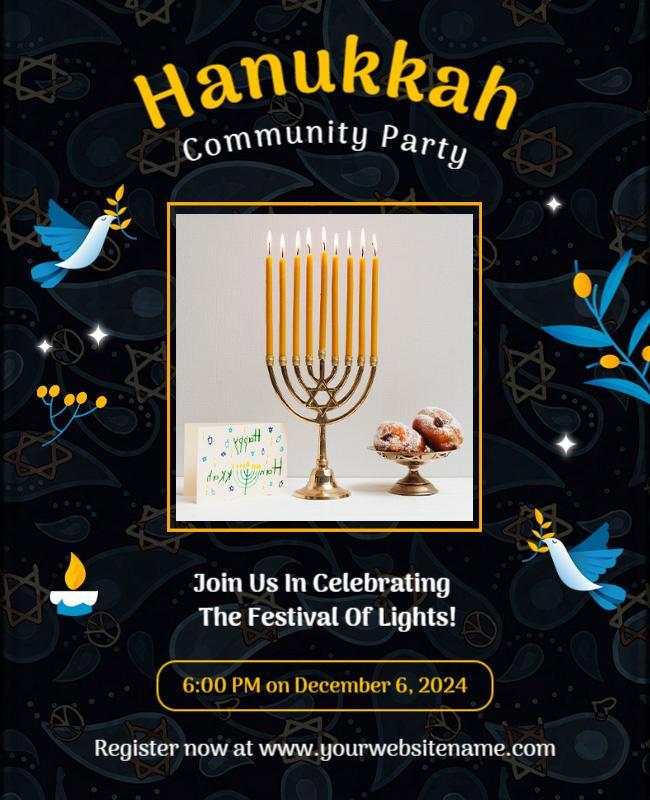 Festive Hanukkah Community Celebration Party Poster Template