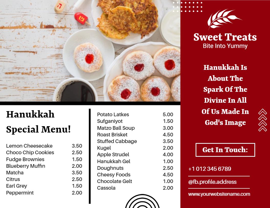 Festive Hanukkah Sweet Treats Menu and Dessert Brochure Template