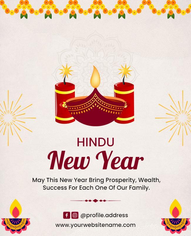 Festive Hindu New Year Celebration with Decorative Diyas Poster Template