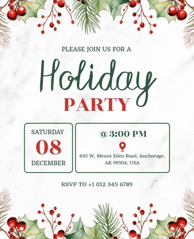 Festive Green Holiday Party Invitation Flyer Template