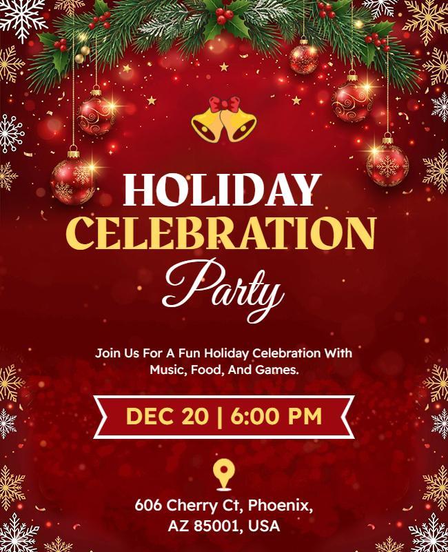 Festive Holiday Celebration Party Invitation Poster Template