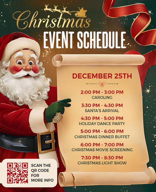 Festive Holiday Christmas Event Schedule Poster Template