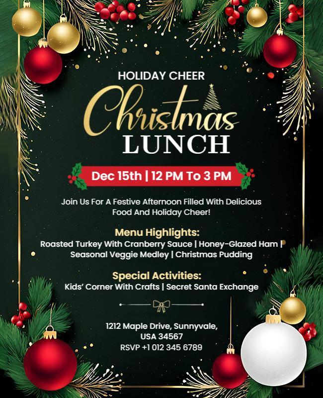 Festive Holiday Christmas Lunch Event Flyer Template