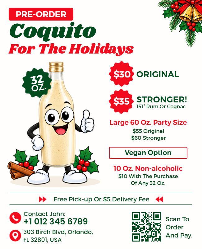 Festive Holiday Coquito Pre-Order Promotion Flyer Template