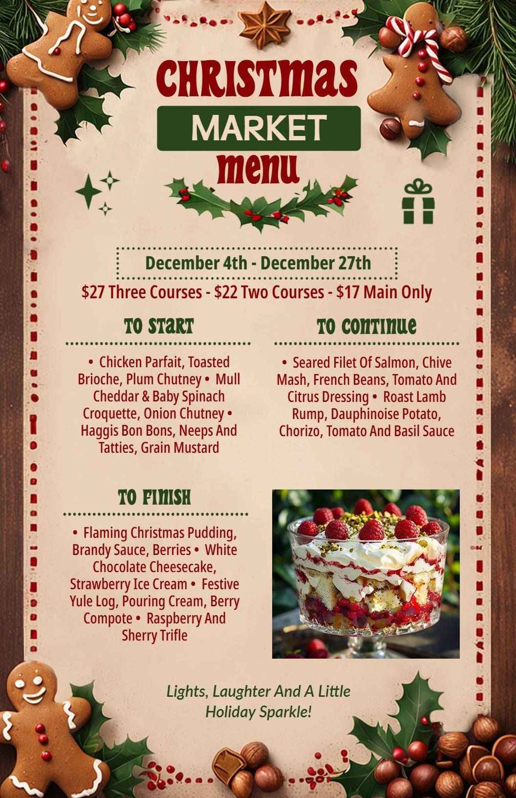 Festive Holiday Dishes and Seasonal Delights Christmas Menu Template