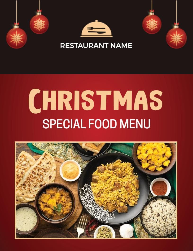 Festive Holiday Dishes and Traditional Treats Christmas Menu Template