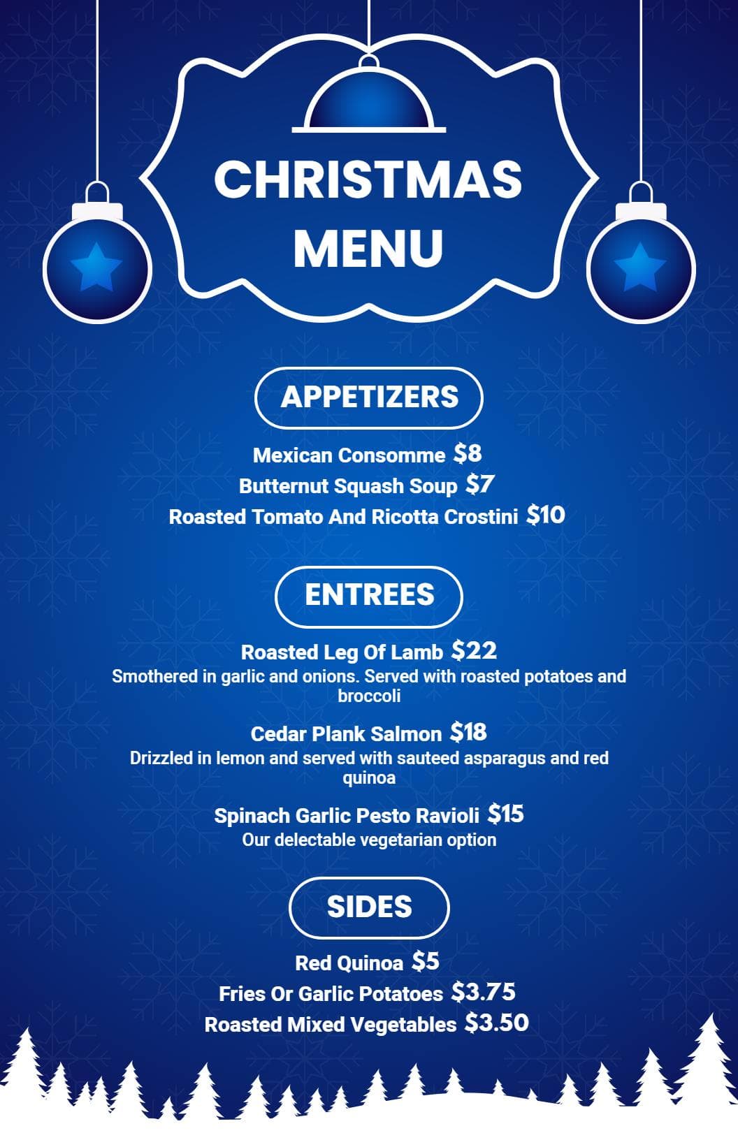 Festive Holiday Flavors and Traditional Favorites Christmas Menu Template