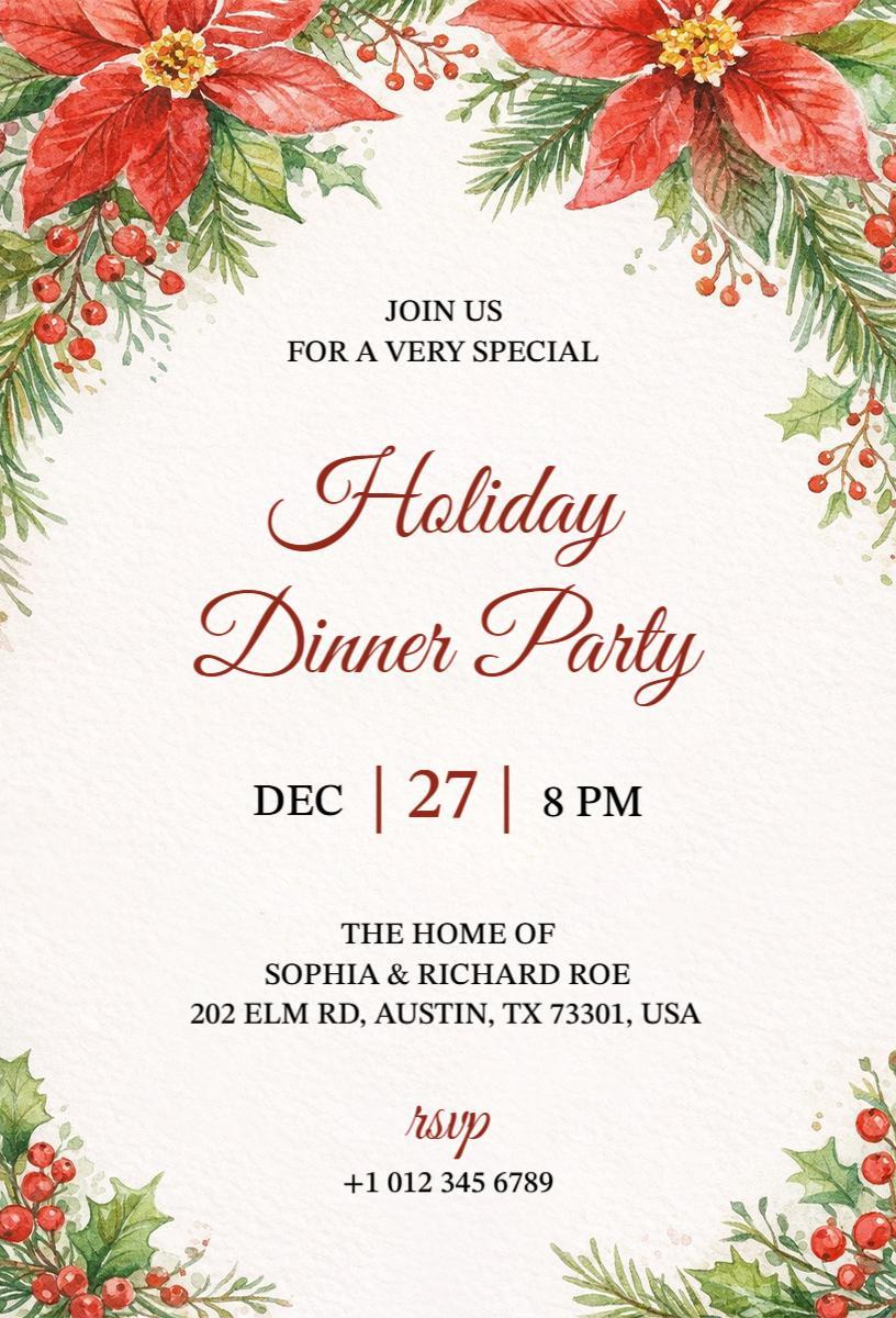 Festive Holiday Gathering Elegant Dinner Party Invitation Template