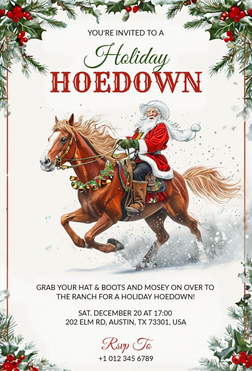 Festive Holiday Hoedown Christmas Party Invitation Template