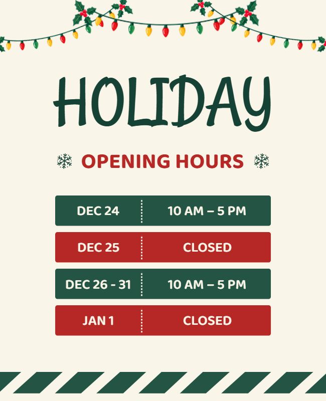 Festive Holiday Opening Hours Poster Template