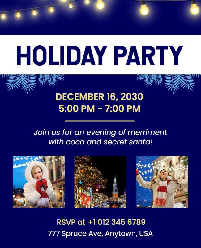 Festive Blue Holiday Party Celebration Flyer Template