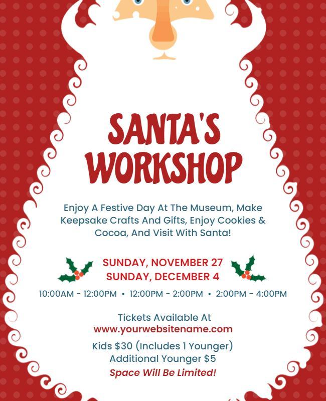 Festive Holiday Santa Workshop Family Event Poster Template