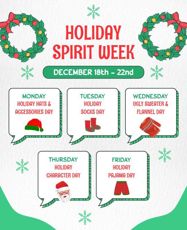 Festive Holiday Spirit Week Celebration Flyer Template