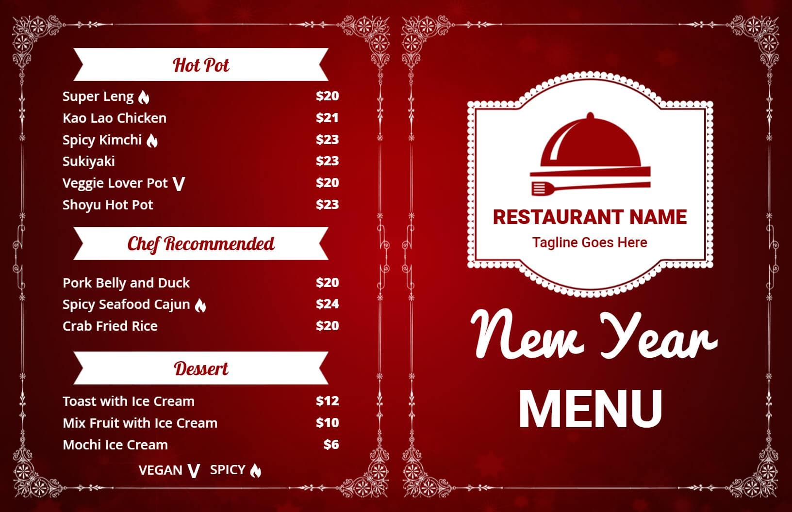 Festive Hot Pots and Delightful Cuisine Selections New Year Menu Template