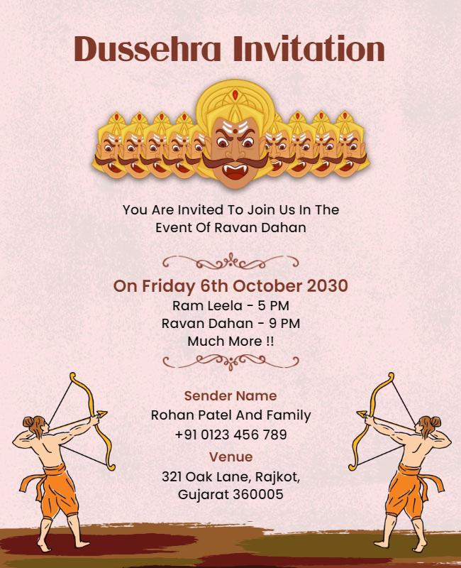 Festive Illustrated Dussera Celebration Invitation Poster Template