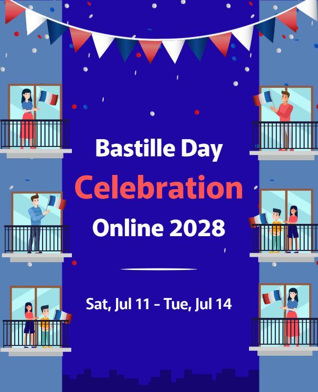Festive Illustration for Bastille Day Online Celebration Poster Template