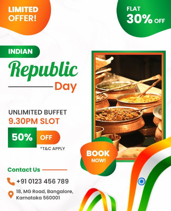 Festive Indian Republic Day Buffet Dinner Offer Poster Template