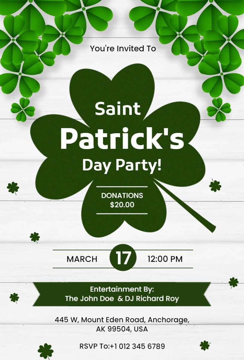Festive Irish Clover St. Patrick's Day Party Invitation Template