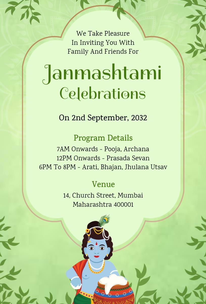 Festive Janmashtami Celebration Family Gathering Invitation Template