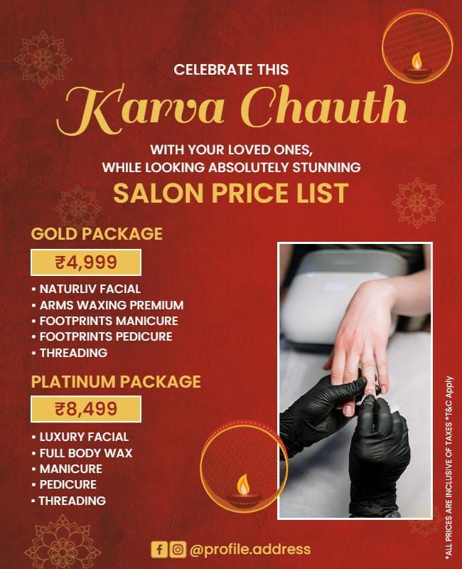 Festive Karva Chauth Salon Price List Poster Template