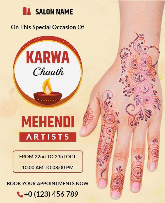 Festive Karwa Chauth Mehendi Artists Appointment Poster Template