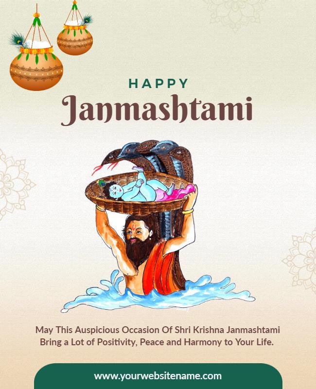 Festive Krishna Janmashtami Celebration Illustration Poster Template