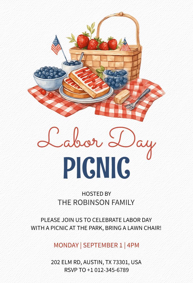 Festive Labor Day Family Picnic Gathering Invitation Template