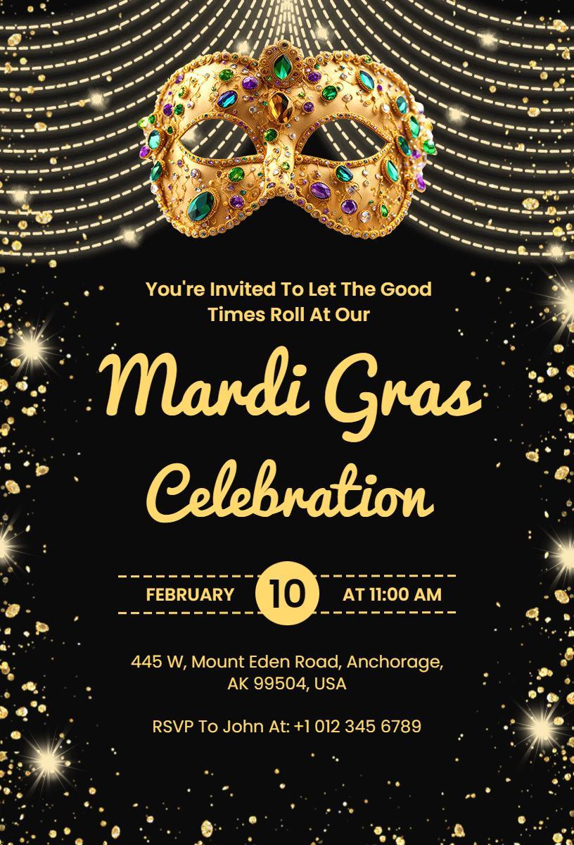 Festive Mardi Gras Masquerade Celebration Invitation Template