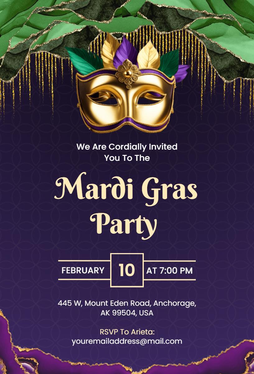 Festive Mardi Gras Masquerade Party Invitation Template