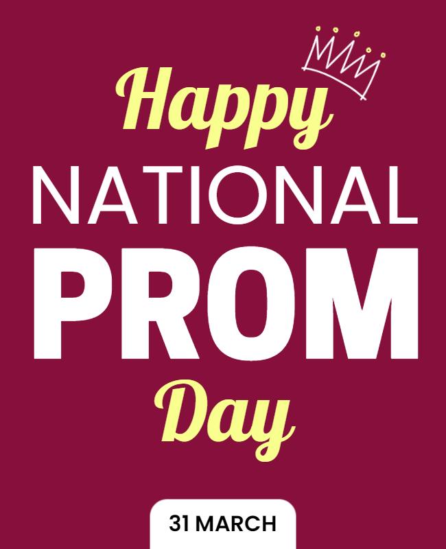 Festive Maroon National Prom Day Celebration Poster Template