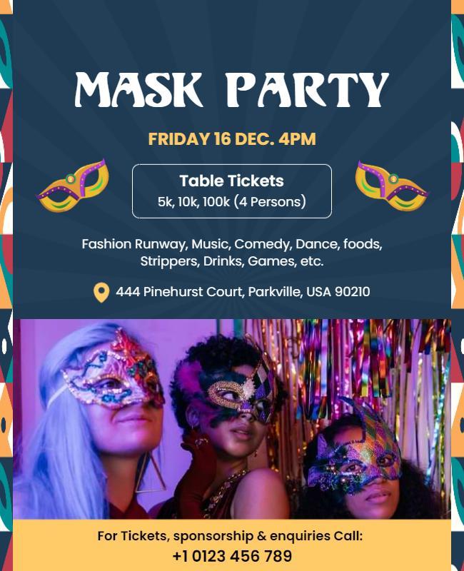 Festive Mask Party Event Flyer Template