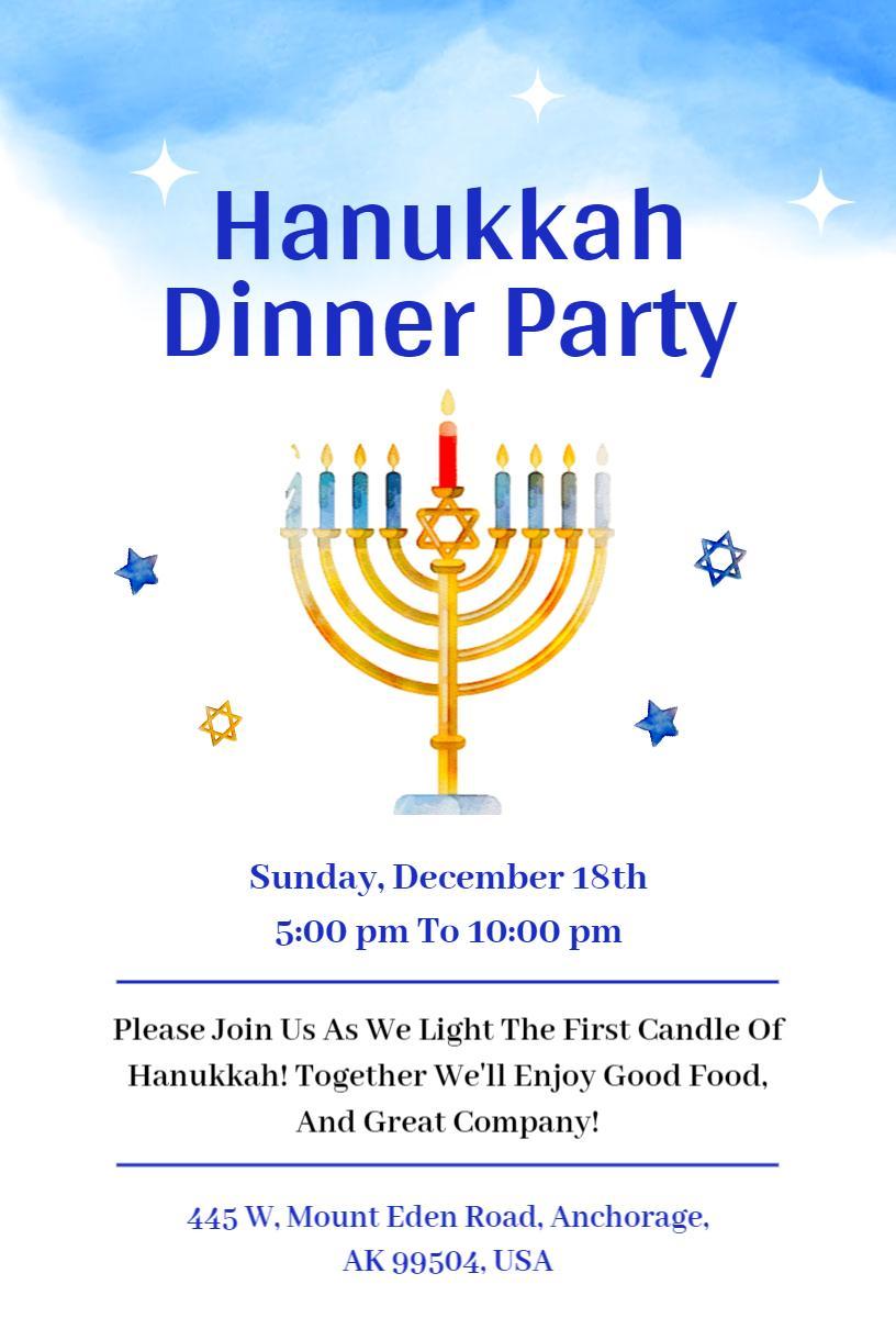 Festive Menorah Celebration Hanukkah Dinner Invitation Template