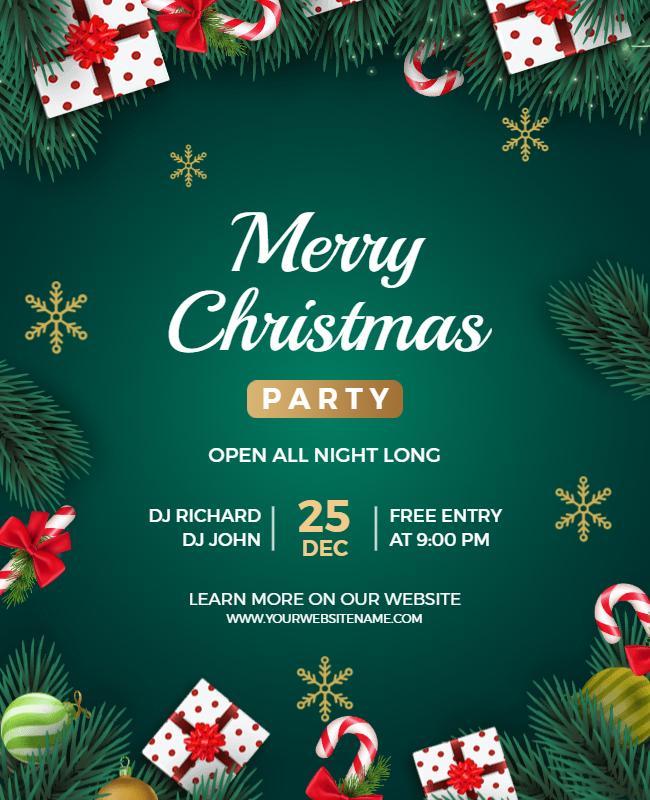 Festive Green Christmas Party Celebration Flyer Template