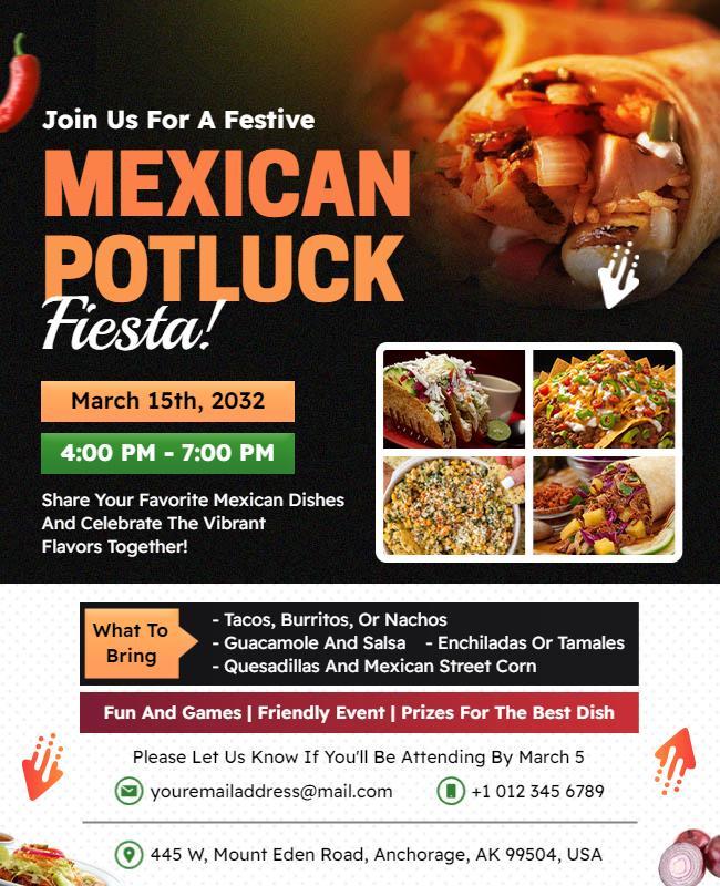 Festive Mexican Potluck Fiesta Event Flyer Template