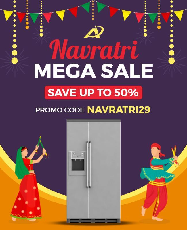 Festive Navratri Mega Sale with Colorful Decorations Poster Template