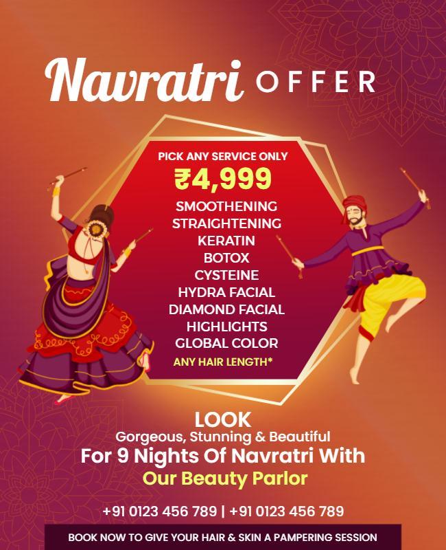 Festive Navratri Offer Beauty Parlor Promotional Poster Template