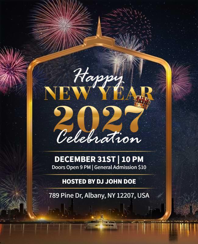 Festive New Year 2027 Party Flyer Template