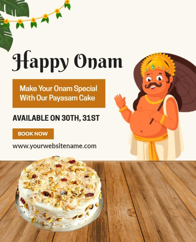 Festive Onam Celebration with Delicious Payasam Cake Poster Template
