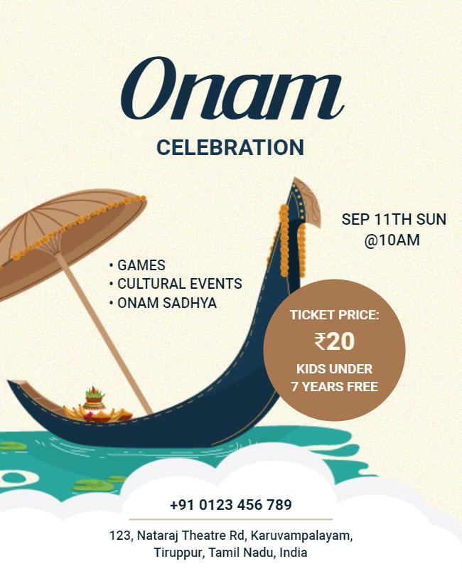 Festive Onam Celebration with Traditional Boat Design Poster Template