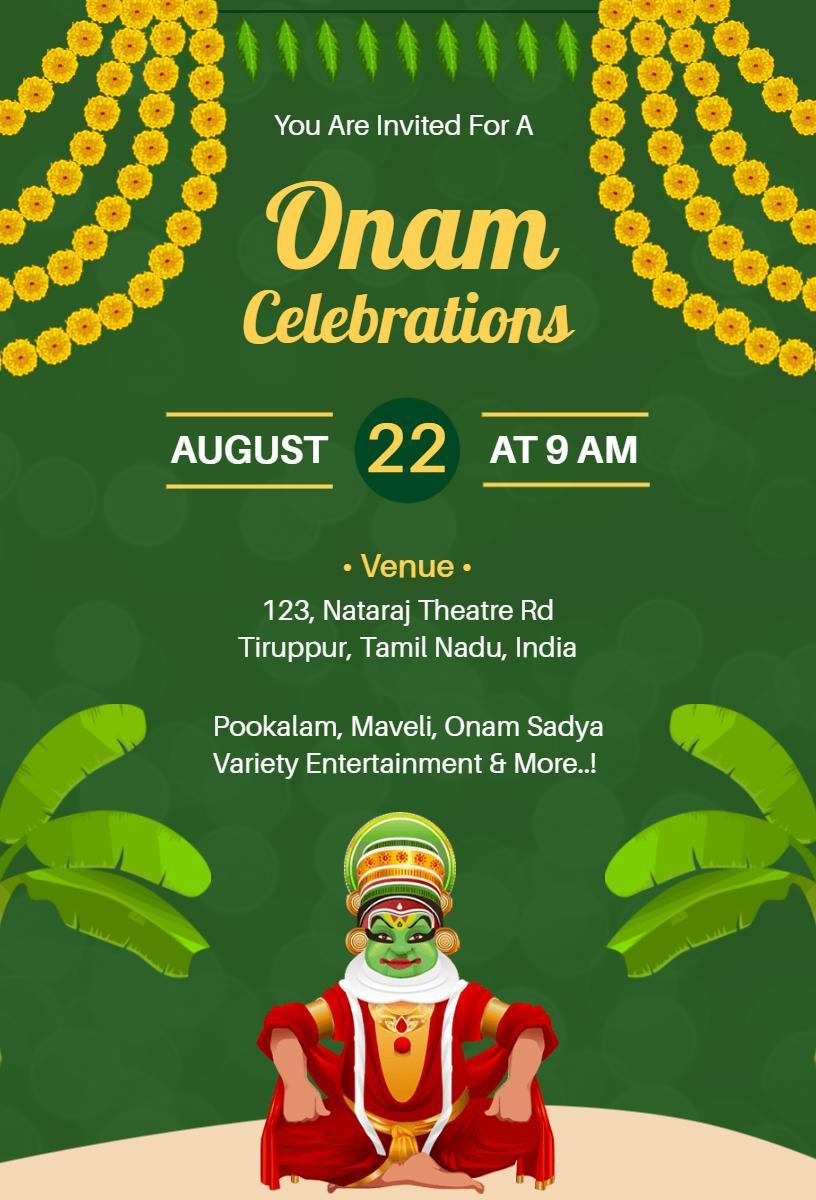 Festive Onam Celebrations Cultural Gathering Invitation Template