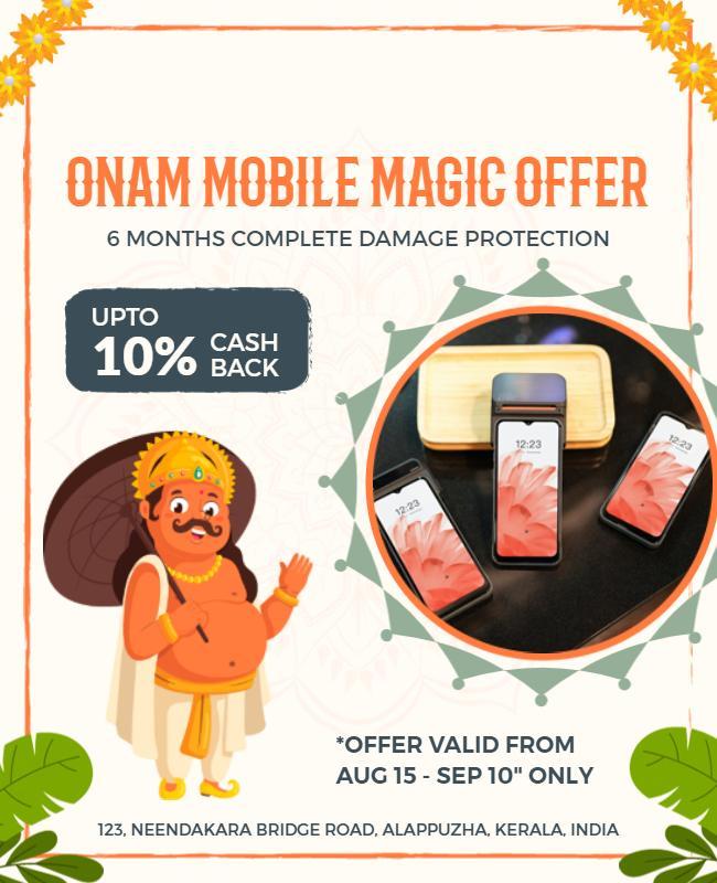 Festive Onam Mobile Magic Offer with Cashback Poster Template