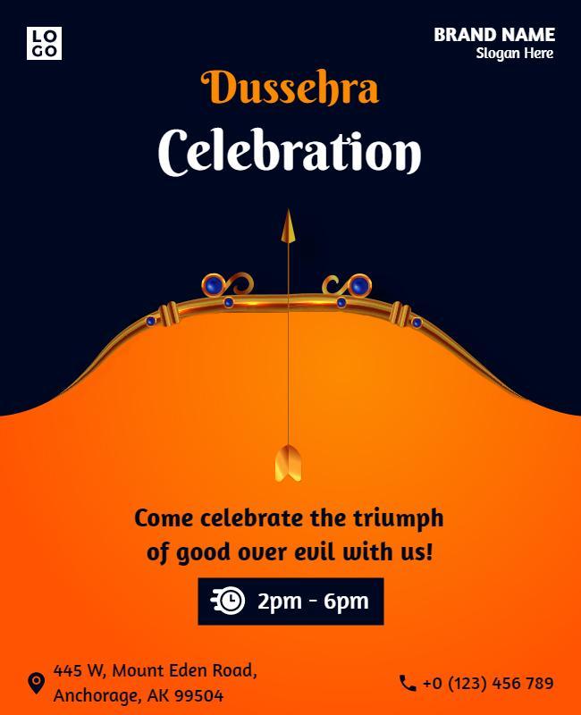 Festive Orange and Navy Dussera Celebration Poster Template