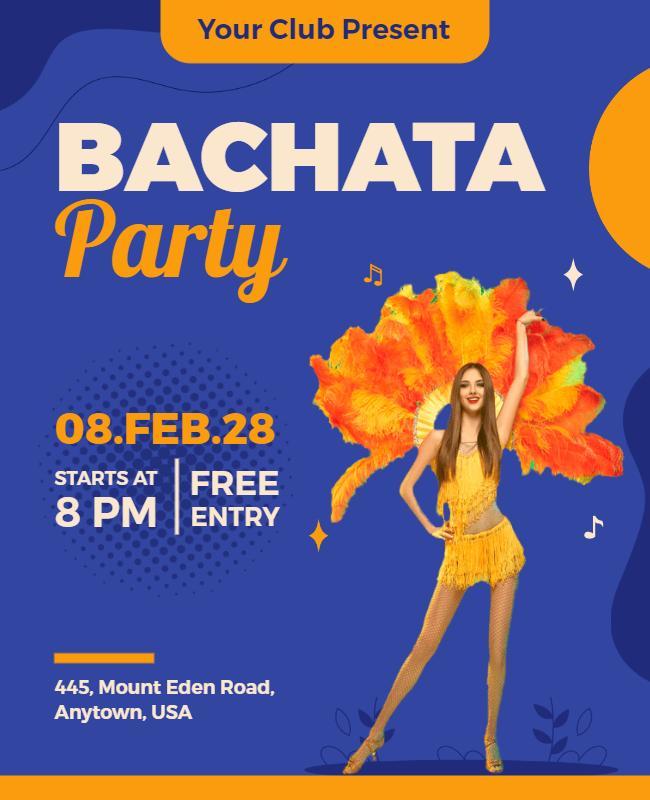 Festive Orange Bachata Dance Party Poster Template