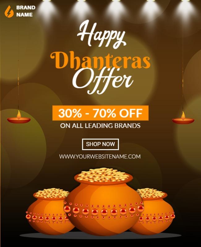 Festive Orange Dhanteras Discount Offer Flyer Template