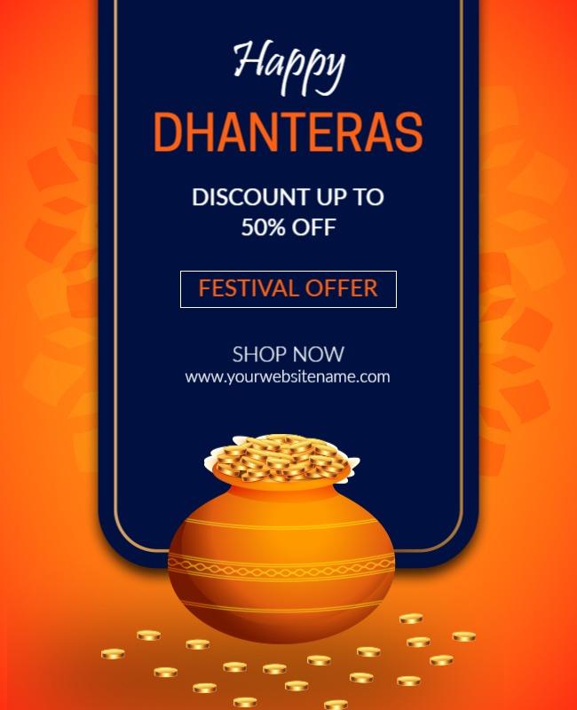 Festive Orange Dhanteras Discount Sale Poster Template