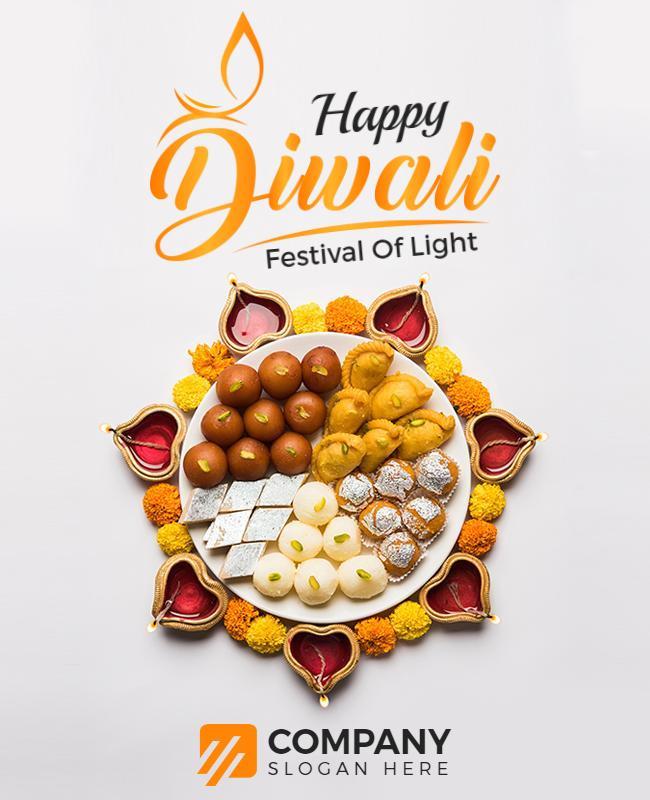 Festive Orange Diwali Celebration and Sweet Treats Poster Template