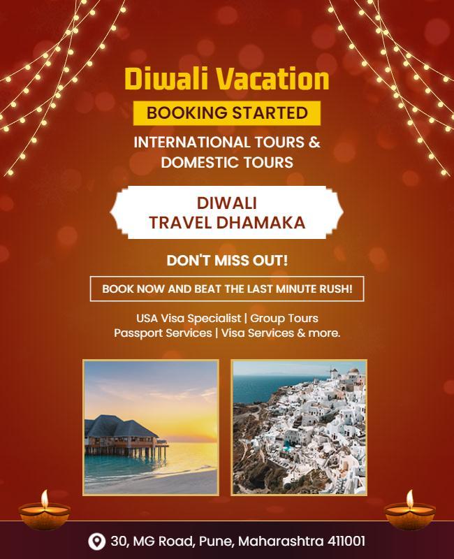 Festive Orange Diwali Travel Booking Announcement Poster Template